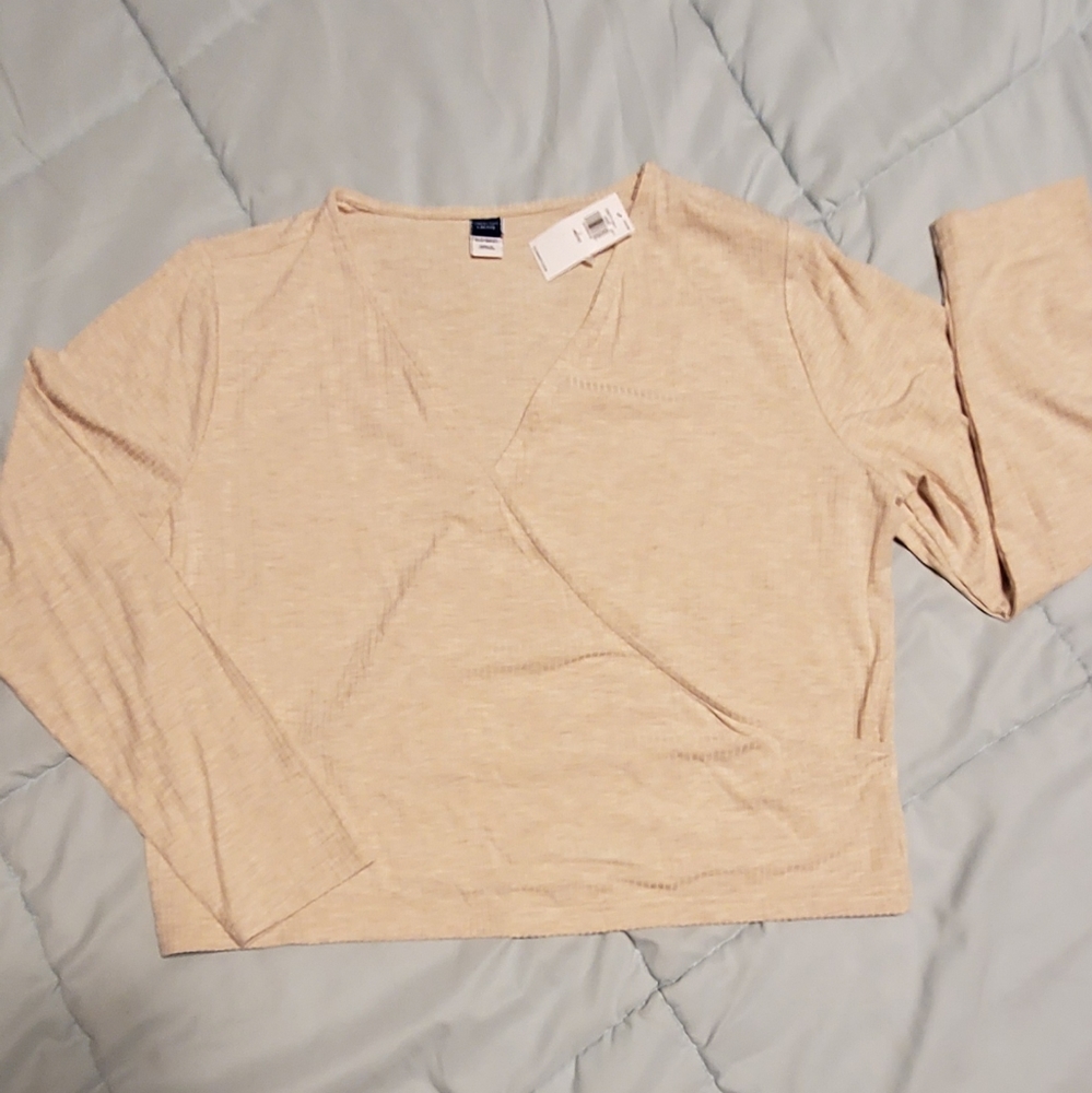 Rib Knit Faux Wrap Top in Large Petite. - Picture 3 of 4